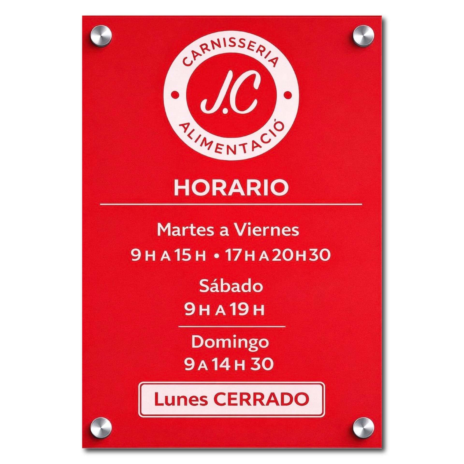 Cartel de horario de la tienda